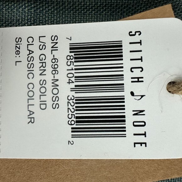 Stitch Note Mens Long Sleeved Green Solid Classic Collar Dress Shirt Size Large - Picture 3 of 7